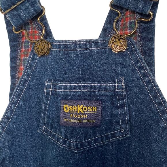 Oshkosh Overalls B'gosh Vintage Flannel lined Blue Jean Bib Vestbak USA 12m - Picture 1 of 6